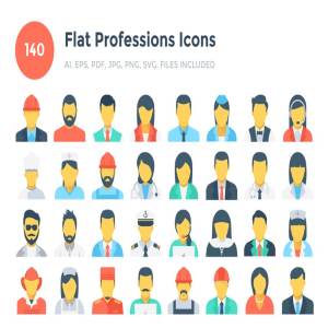 140枚职业人物形象扁平化设计图标素材 140 Flat Professions Icons