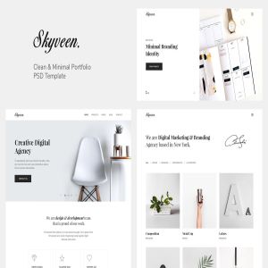 极简主义风格创意作品展示网站PSD模板 Skyveen – Minimal & Clean Portfolio PSD Template