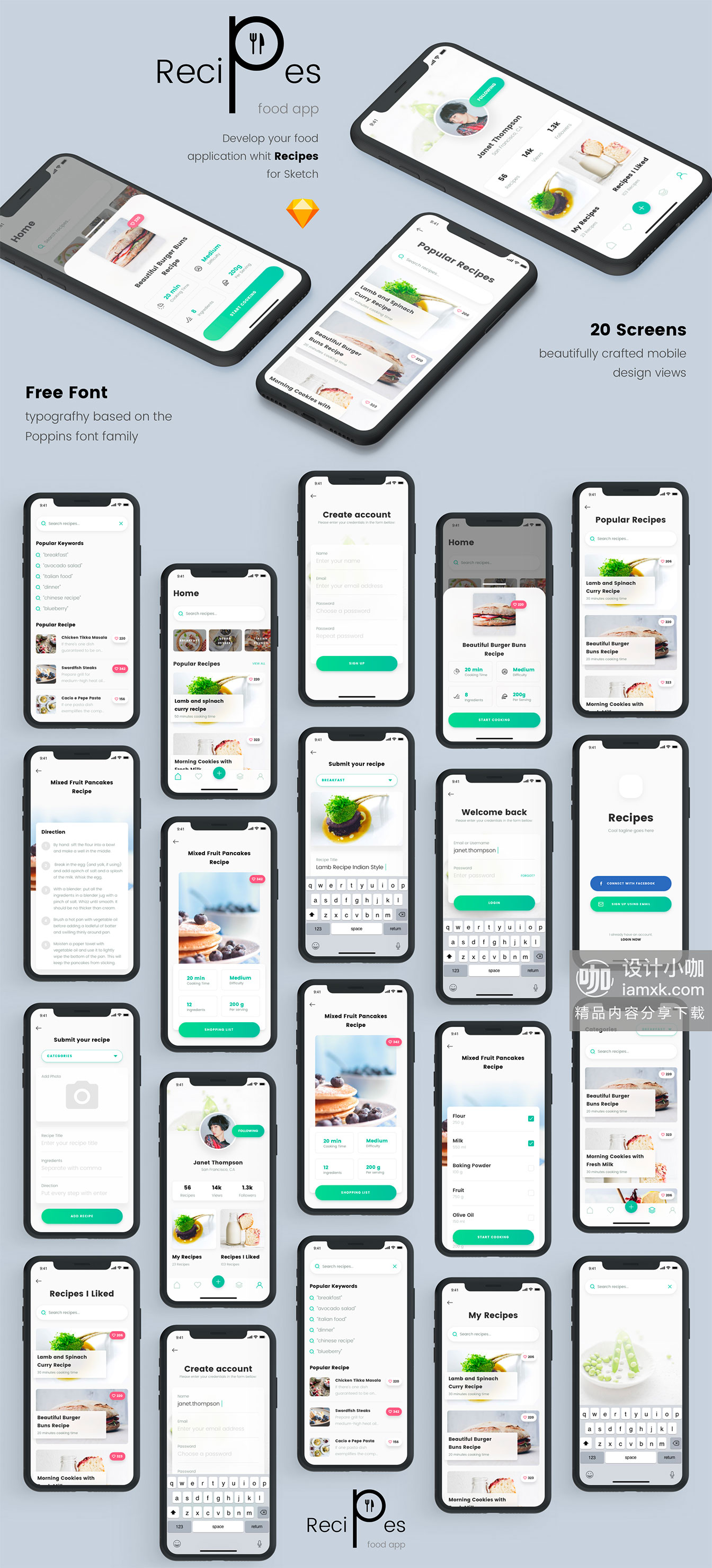 一流设计素材网下午茶：清新高雅的美食类APP UI KIT [Sketch]