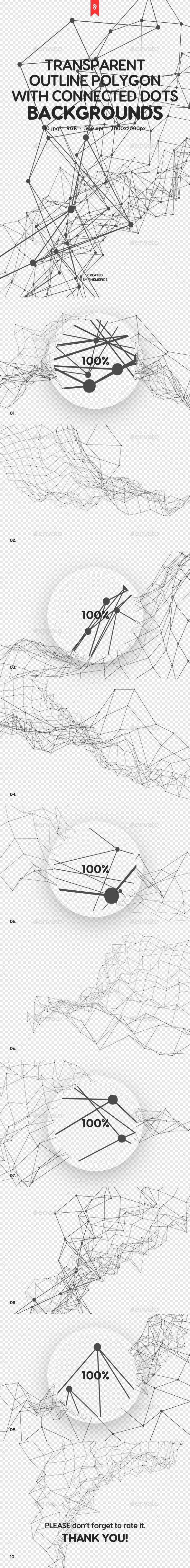 带连接点多边形轮廓透明背景Transparent Outline Polygon with Connected Dots Backgrounds