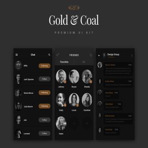 即时聊天工具应用界面 UI 套件 Chat & Messages – Gold & Coal UI Kit