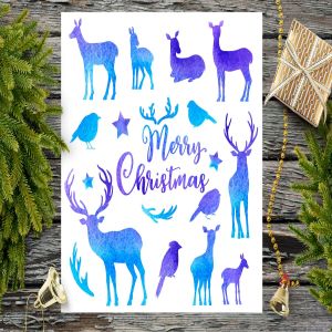 蓝色水彩动物剪影素材 Blue Watercolor Animal Silhouettes