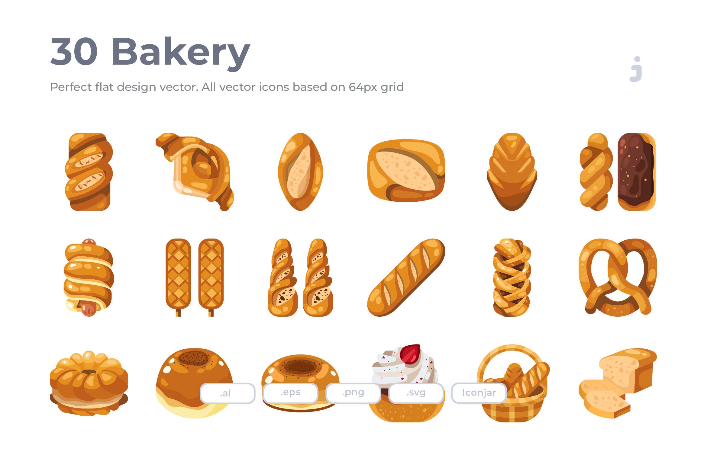 30枚烘焙&面包扁平化图标 30 Bakery Icons – Flat