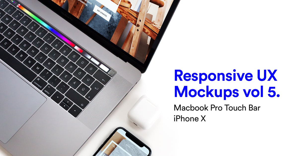响应式页面设计MacBook Pro和iPhone X样机模板v5 Responsive Mockup Macbook Pro & iPhone X Vol 05
