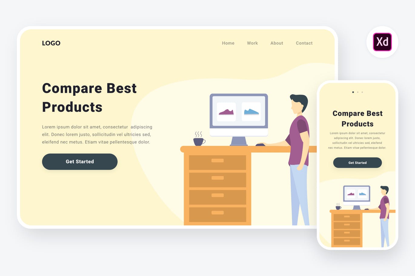 产品对比场景APP&Web设计矢量插画[XD&SVG] Comparing products illustration (Adobe XD & SVG)