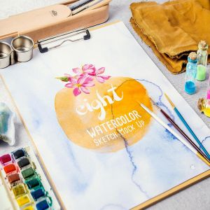 水彩颜料艺术插画样机 Watercolor Paint Mock Up