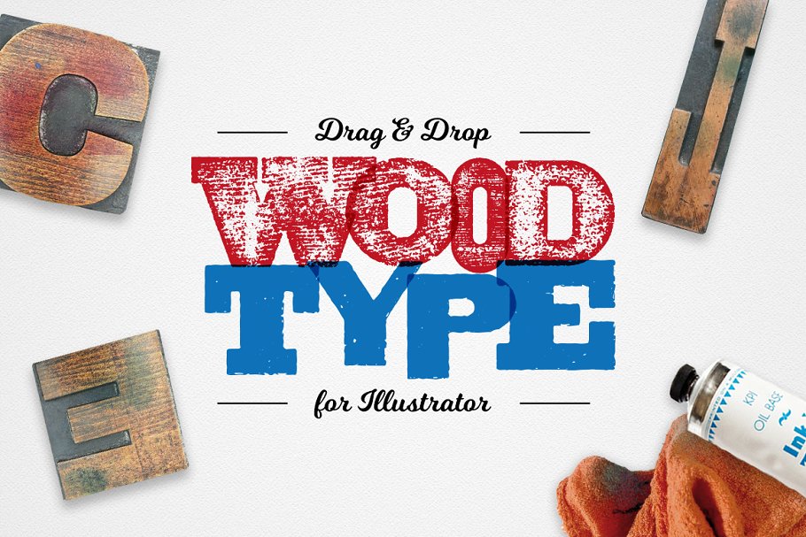 木刻印刷AI字体样式 Drag & Drop WoodType for Illustrator