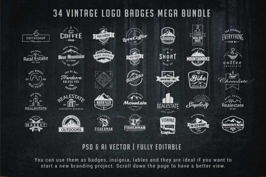 复古徽标徽章Logo模板套装 Vintage Logo Badges Bundle