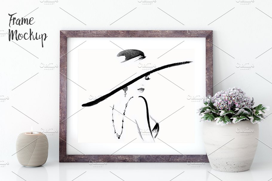 实木框画框样机 Frame mockup in white – 1 (10×8)