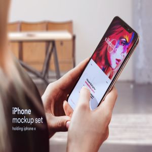 手持iPHone手机屏幕设计效果图样机 iPhone Mockup Set插图1