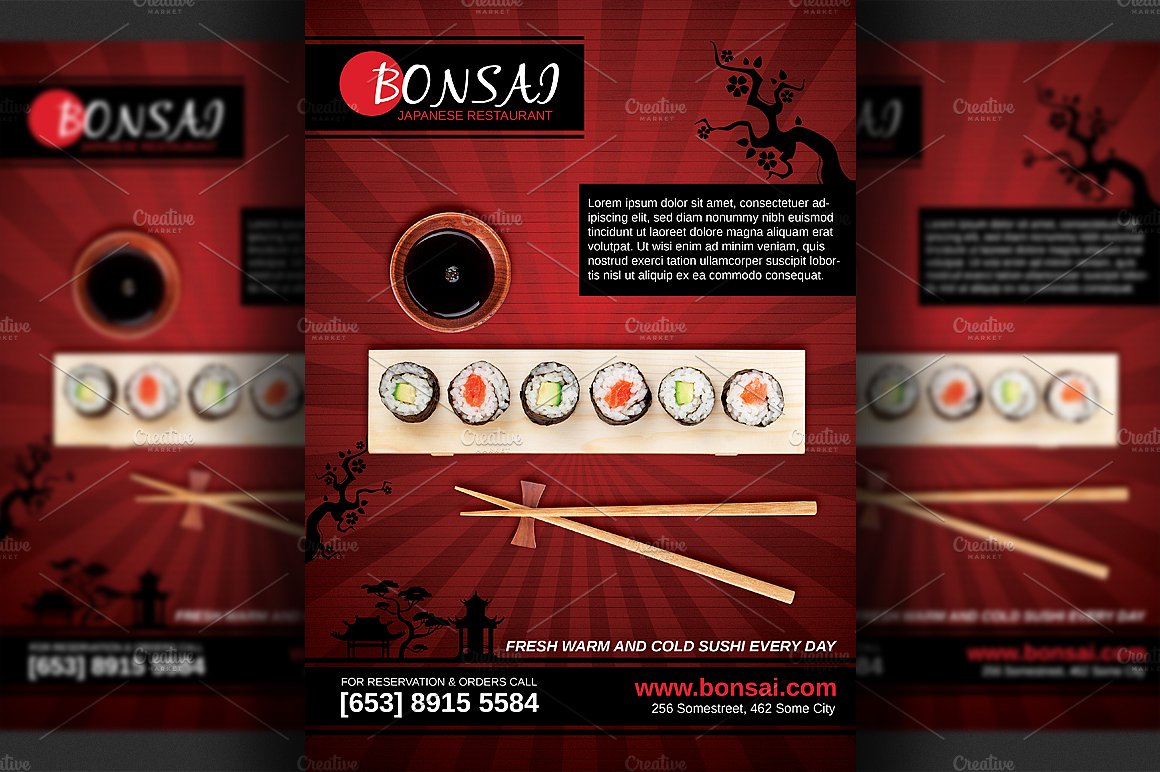 日本餐厅料理传单模板 Japanese Restaurant Flyer template