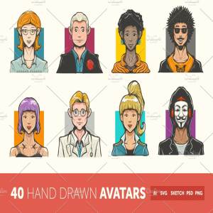 40枚手绘头像图标 Hand Drawn Avatar Icons