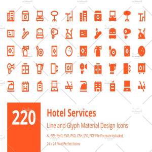 220个酒店服务材料图标  220 Hotel Services Material Icons