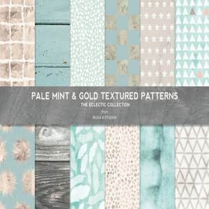 淡薄荷&金色图案纹理 Pale Mint & Gold Textured Patterns