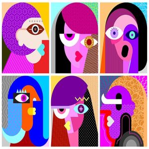 抽象女性形象矢量插画素材 Six Faces / Six Portraits layered vector artwork插图2
