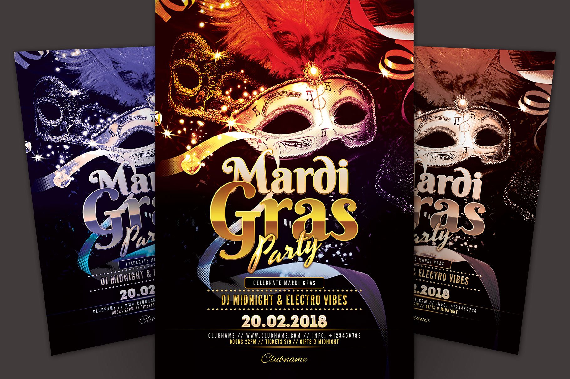 狂欢节派对活动宣传海报设计模板 Mardi Gras Party Flyer Template