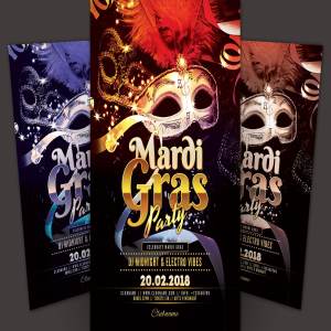 狂欢节派对活动宣传海报设计模板 Mardi Gras Party Flyer Template