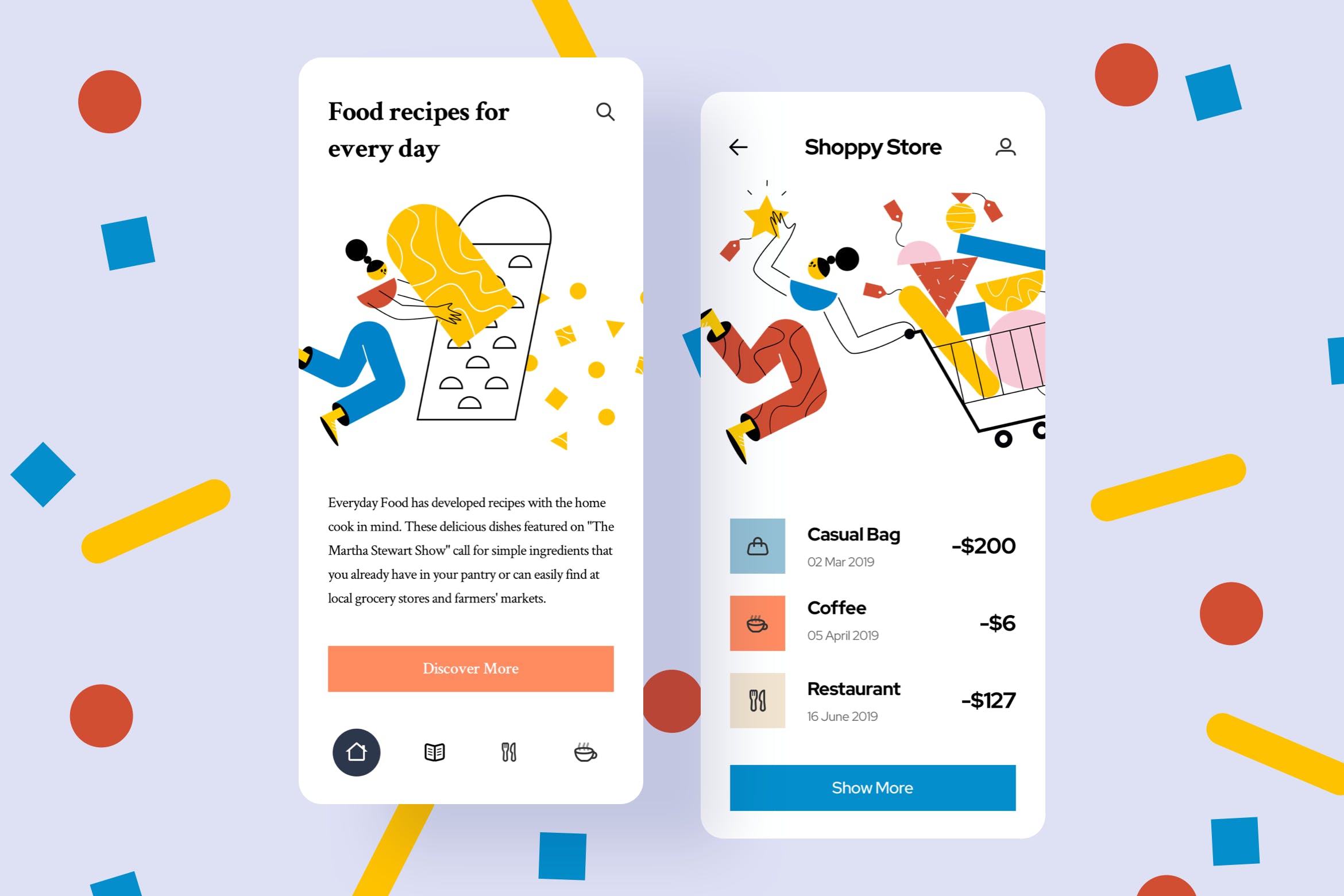 手机购物主题APP用户界面设计矢量插画 Store Mobile Interface Illustrations