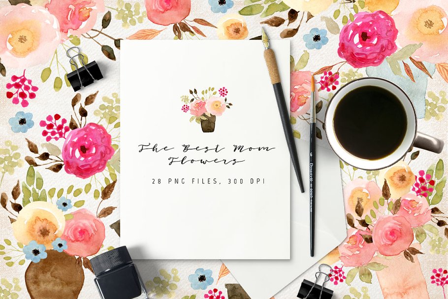 优雅水彩康乃馨手绘插画 The Best Mom Flowers