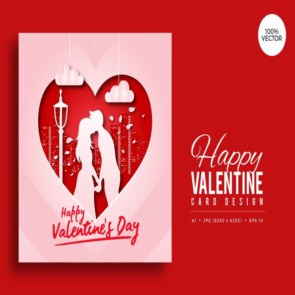 浪漫情人节剪纸艺术矢量贺卡模板v2 Paper Art Valentine Square Vector Card Vol.2插图