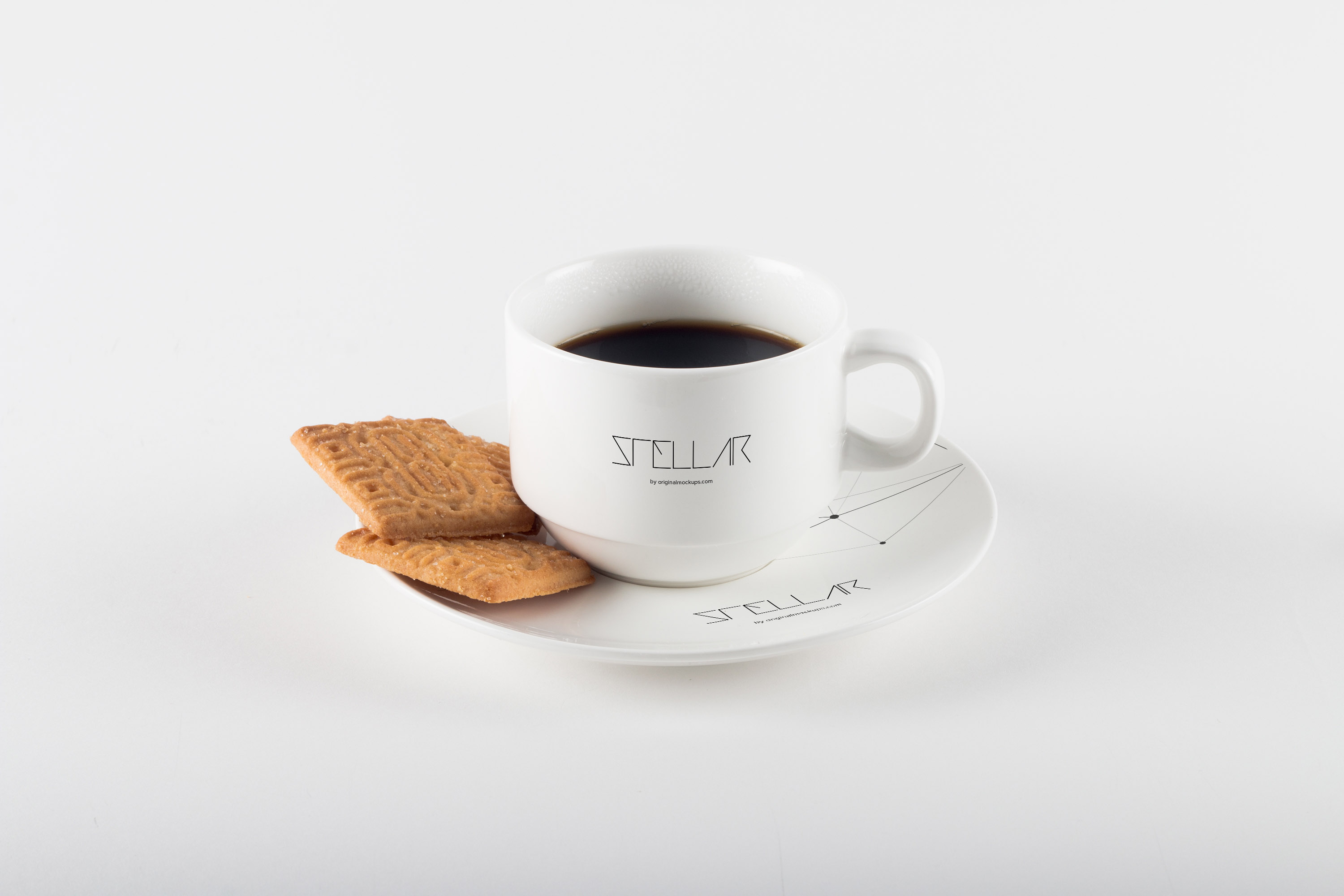 咖啡杯品牌Logo设计图演示样机模板03 Coffee Cup with Cookies Mockup 03