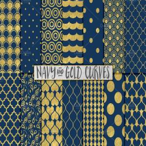 日式设计风格海军蓝金箔海洋主题背景纹理 Navy Blue and Gold Foil Backgrounds
