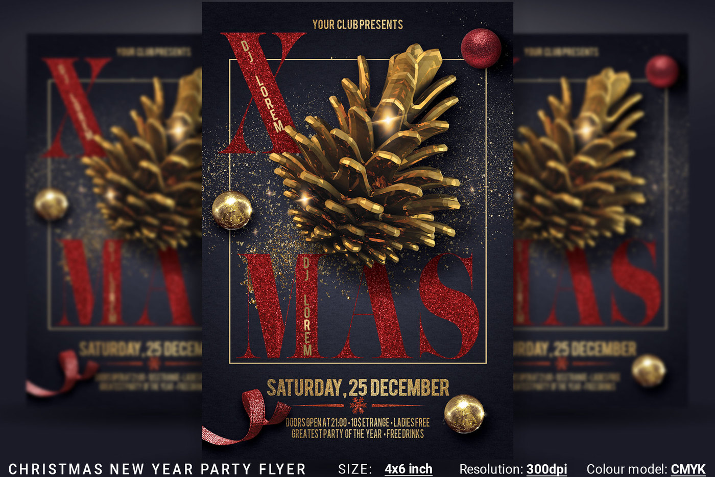 圣诞节&新年派对宣传海报模板 Christmas New Year Party Flyer [psd]