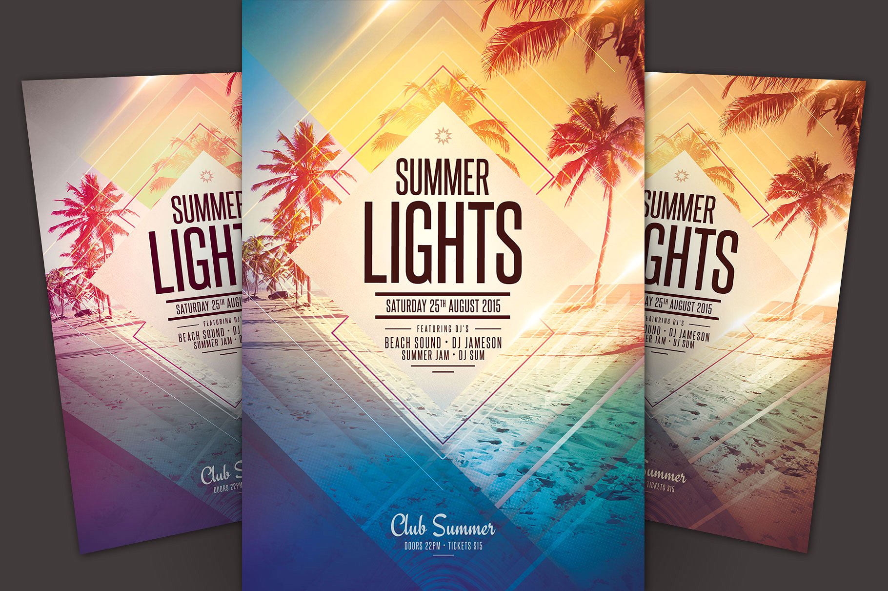 夏日沙滩背景传单海报模板 Summer Lights Flyer Template