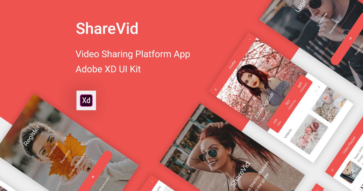 视频社交分享APP应用UI界面设计XD模板