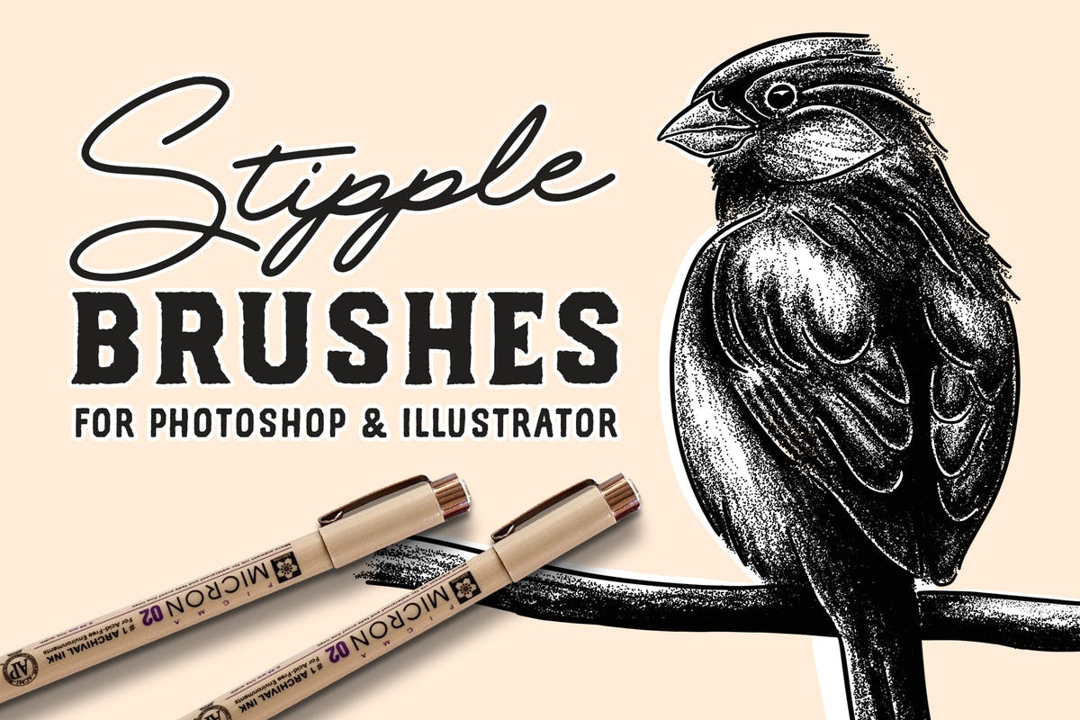 点画法艺术创作效果PS&AI绘画笔刷套装 Stipple Brush Set for Photoshop and Illustrator