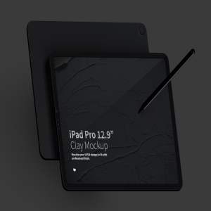 iPad Pro平板电脑前视图&后视图样机模板 Clay iPad Pro 12.9” Mockup, Landscape Front and Back View插图4