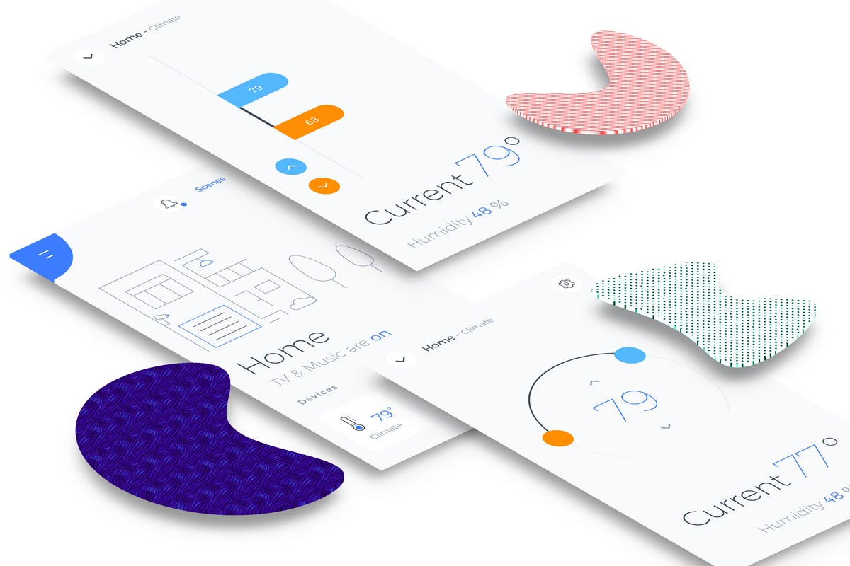智能家居APP应用状态管理界面模板 Smart Home Climate Mobile Ui