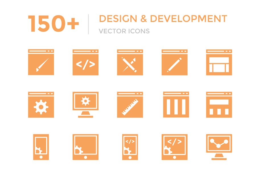 150多个设计和开发矢量图标 150+ Design and Development Icons