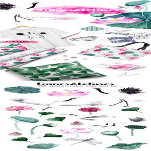 中国风水彩手绘元素无缝背景素材下载[psd,png]