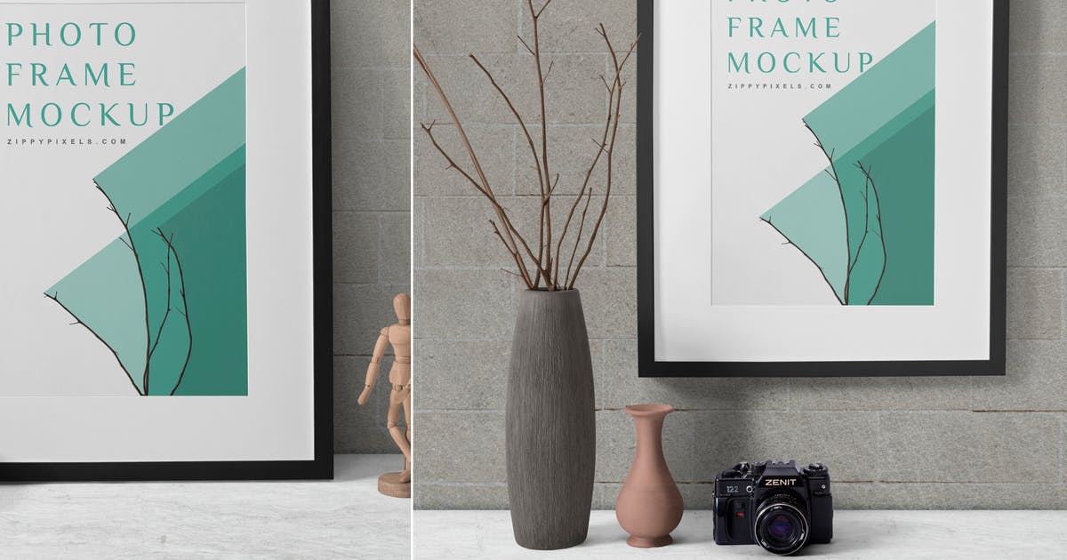 2款实木画框相框样机模板素材 2 Wood Frame Mockup Scenes