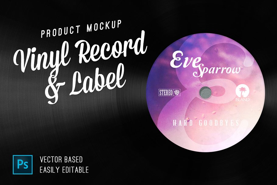 复古黑胶唱片样机模型 Vinyl Record & Label Mockup