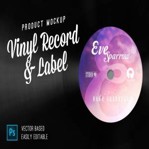 复古黑胶唱片样机模型 Vinyl Record & Label Mockup