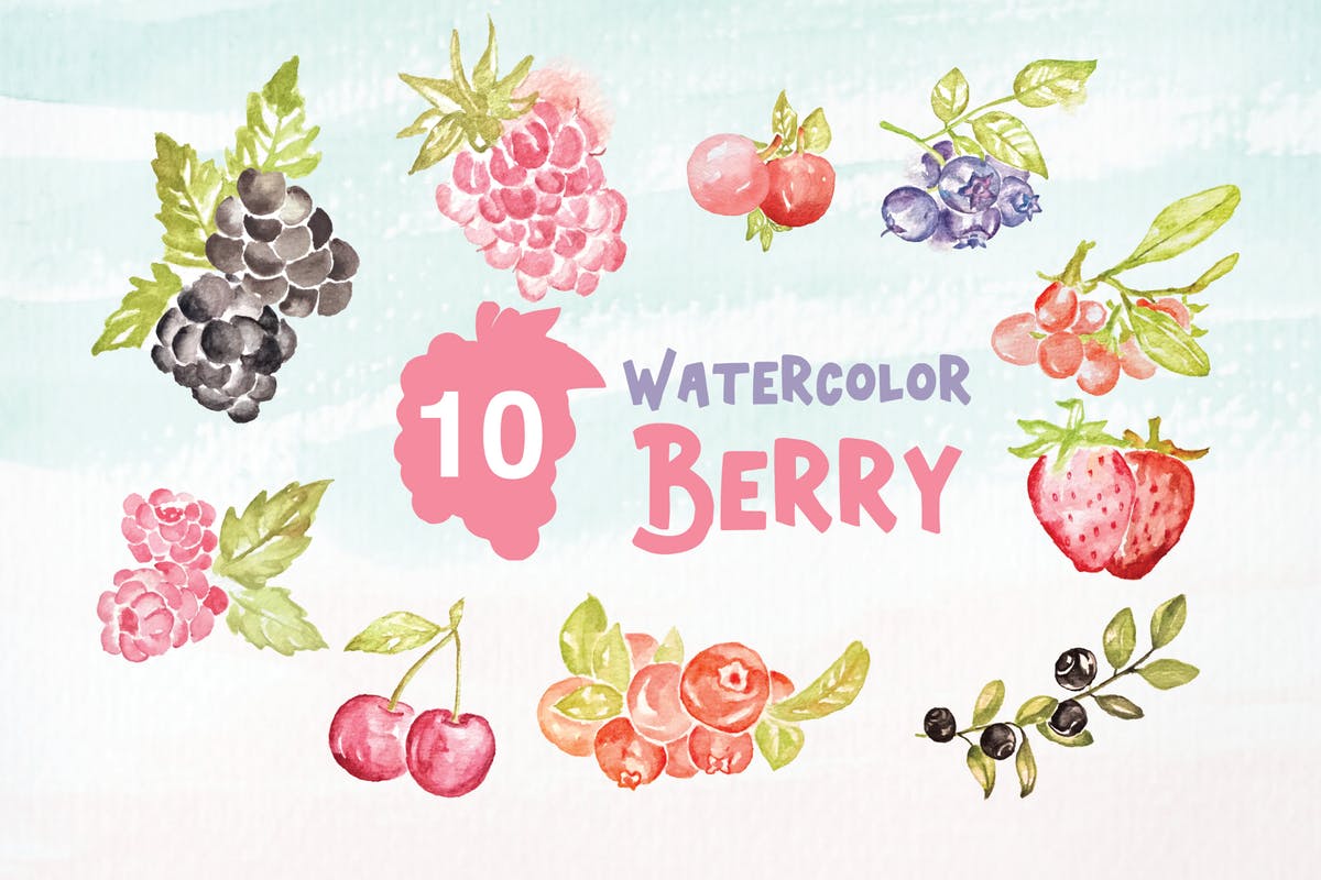 10款浆果装饰元素水彩插画 10 Watercolor Berry Illustration Graphics