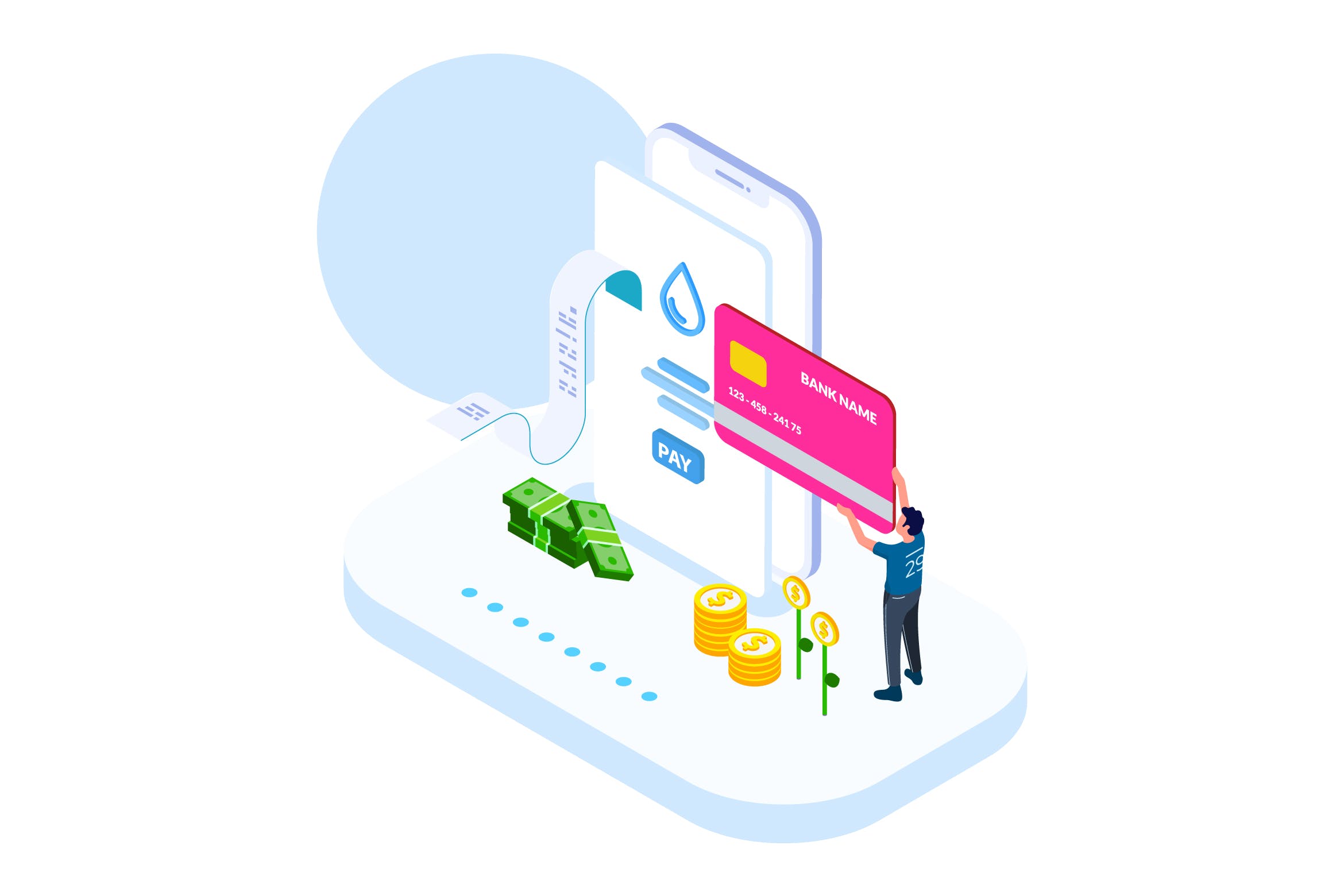 支付交易金融业务场景等距概念插画v4 Pay Money of Finance Isometric Illustration – FV