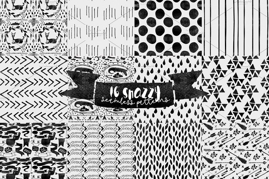 16款手绘时尚图案无缝水彩纹理 Seamless Snazzy Patterns Watercolor