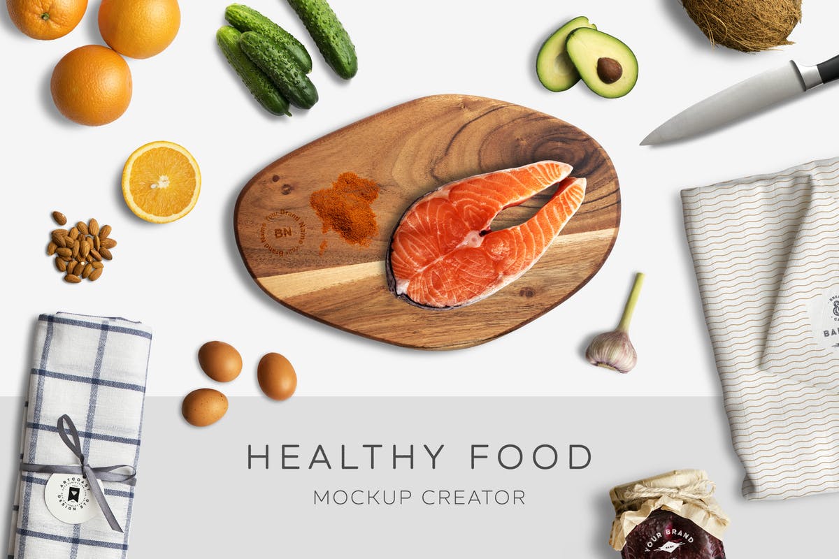 健康食品厨房场景样机生成器 Healthy Food Mockup Creator