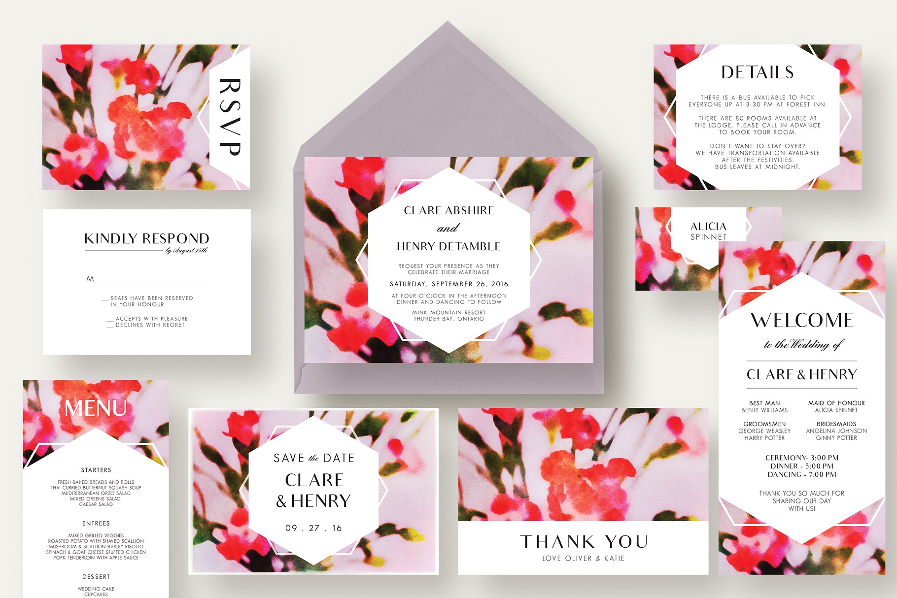 康乃馨婚礼邀请函设计套装 Carnation Flower Wedding Suite