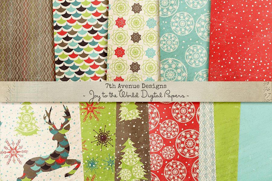 礼品包装纸张纹理 Joy to the World Digital Papers