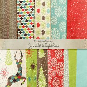 礼品包装纸张纹理 Joy to the World Digital Papers