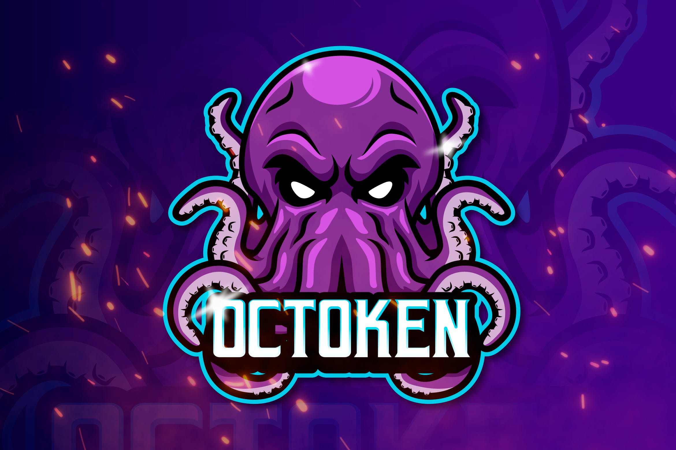 章鱼电子竞技吉祥物队徽Logo标志设计模板 OCTOKEN -Mascot & Esports Logo