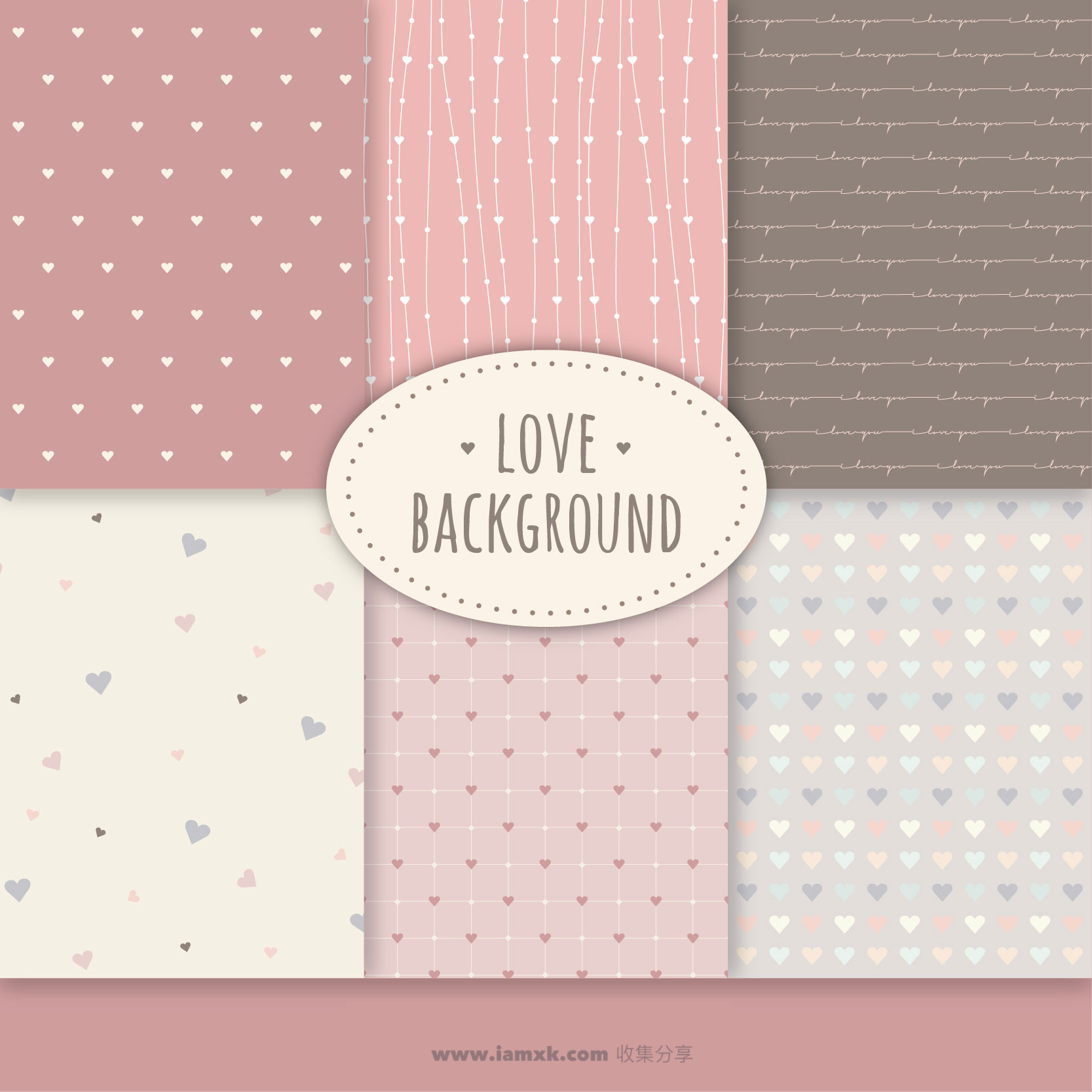 可爱的爱心主题背景纹理 Cute love backgrounds collection