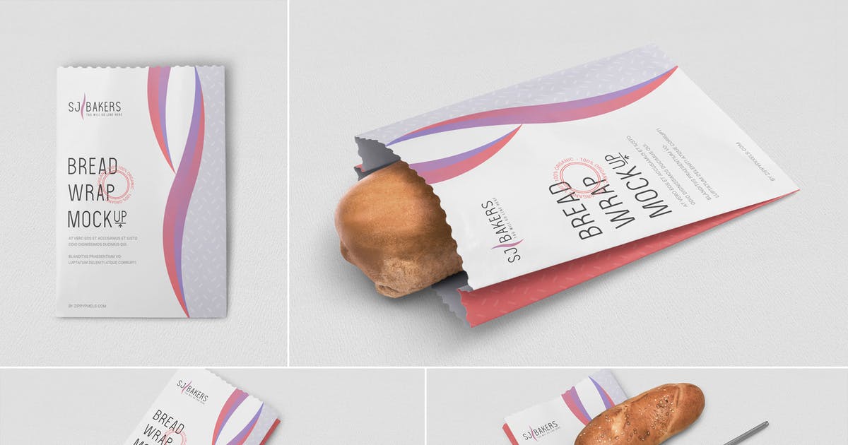 面包纸袋包装设计样机模板 Bread Packaging Mockups