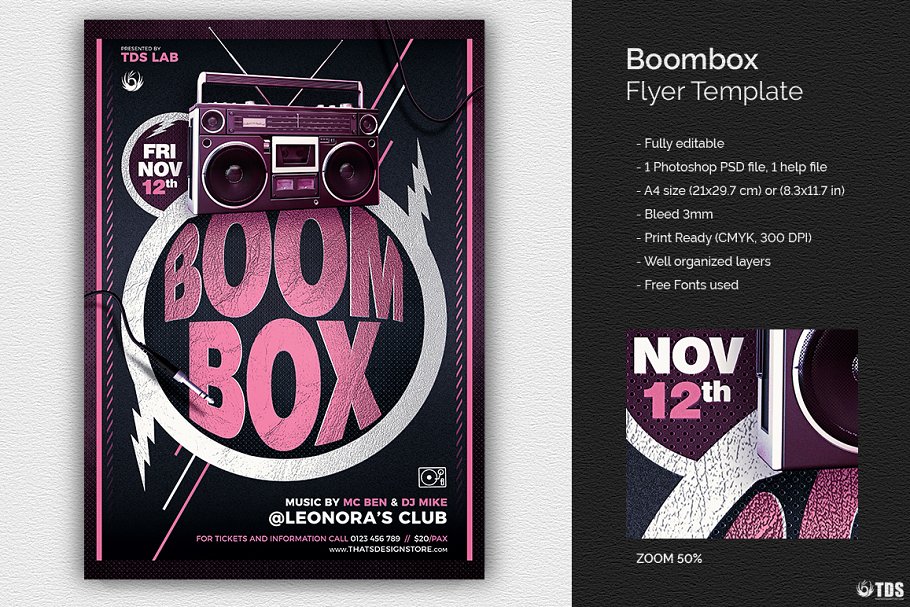 音乐电台音乐节目传单PSD模板 Boombox Flyer PSD