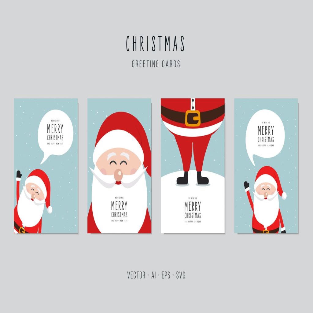 圣诞老人图案圣诞节贺卡矢量设计模板集v3 Christmas Santa Claus Greeting Vector Card Set插图