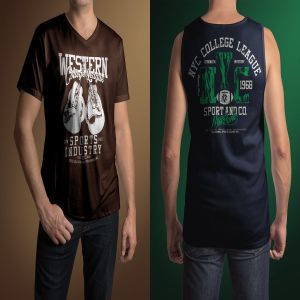 男模特夏季印花T恤服装样机 T-Shirt Mockup Male Model